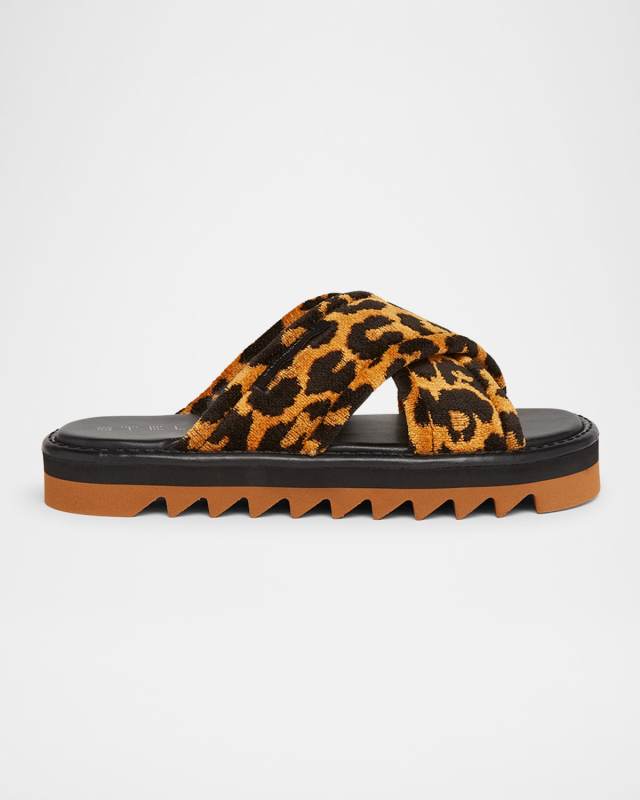 Sneak-Elyse Crisscross Leopard Towelling Sandals
